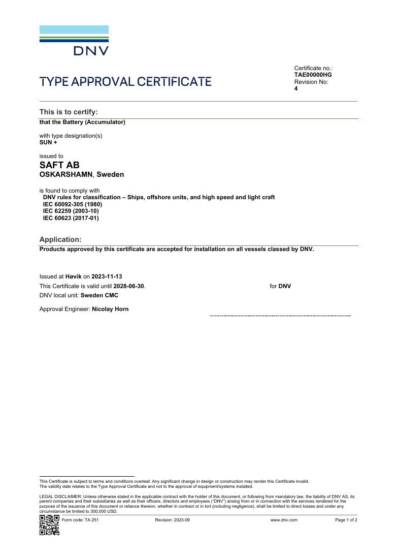 SUN+ certificate first page