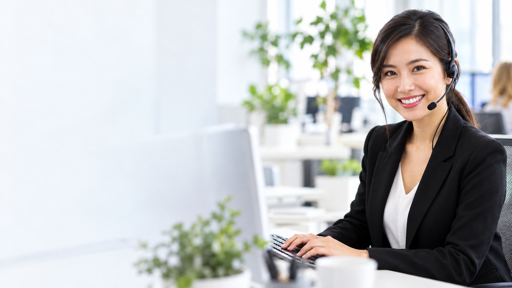 Asian customer support professional wearing a headset