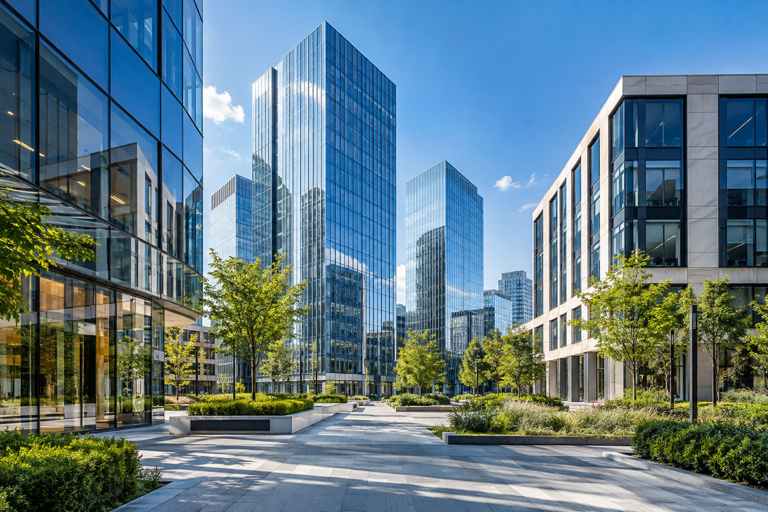 Modern commercial office buildings