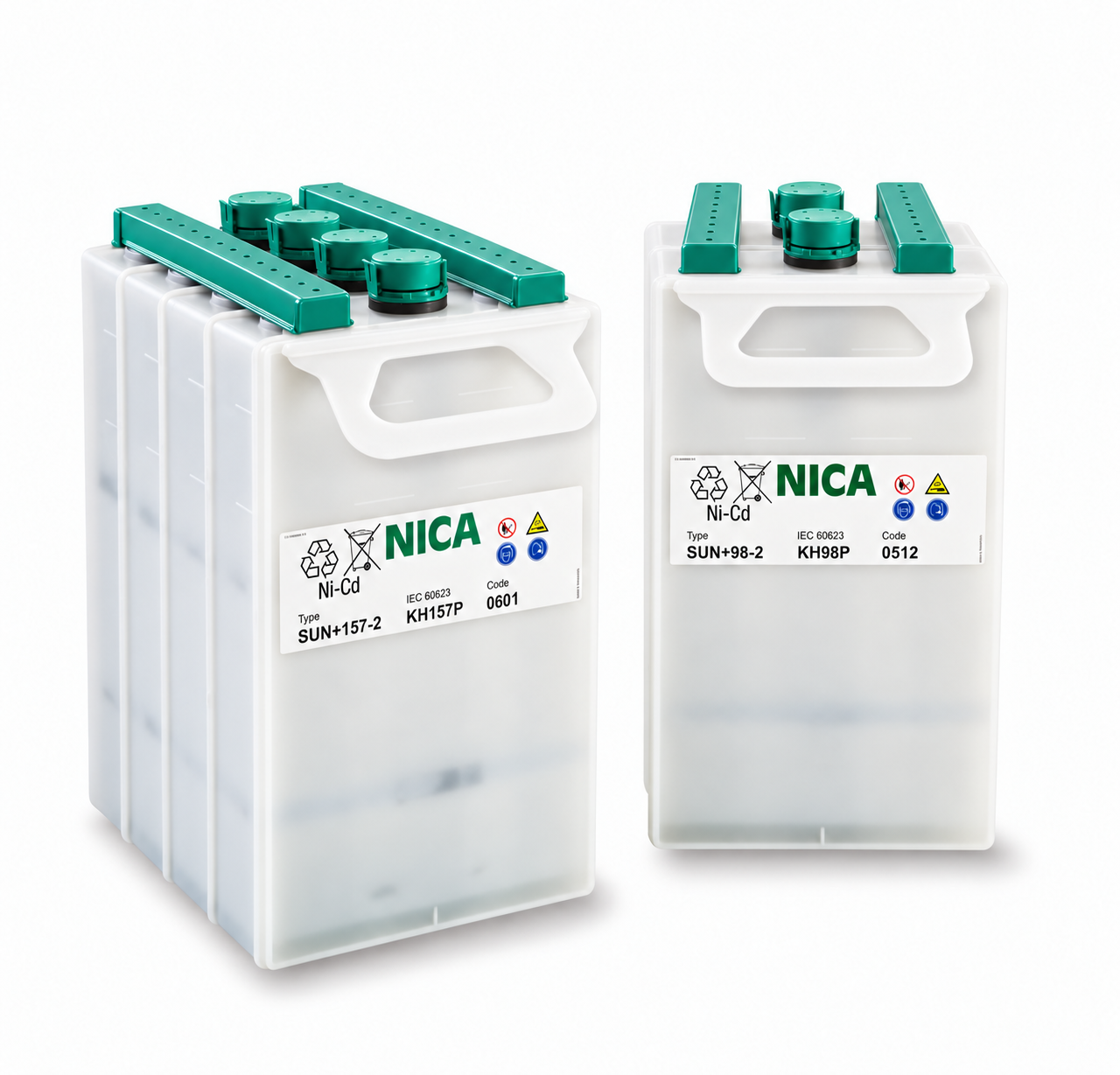 NICA SUN+ labelled battery on a white background